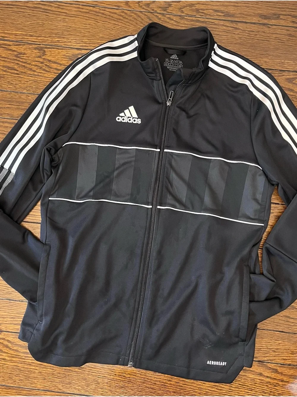 adidas Black Full-Zip Performance Jacket with White Stripes